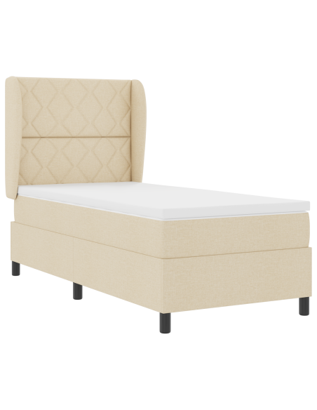 Letto Box Spring Crema con Materasso, 90x200 cm Tessuto