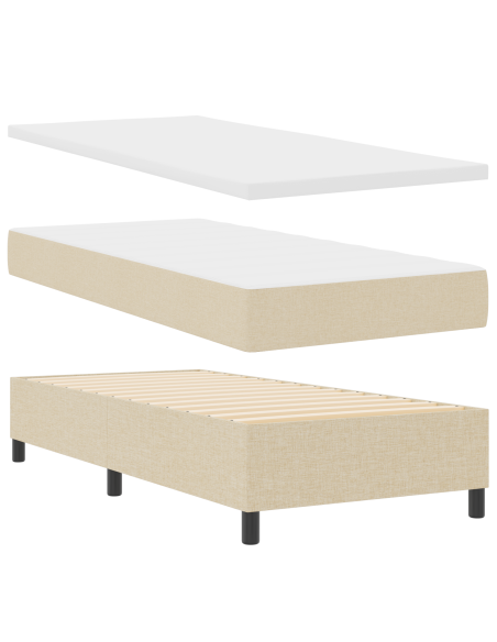 Letto Box Spring Crema con Materasso, 90x200 cm Tessuto