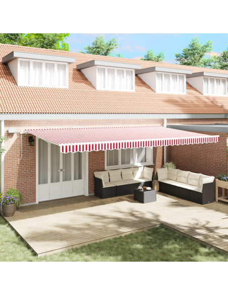 Tenda Retrattile Manuale con Strisce Rosse e Bianche LED 600x350 cm