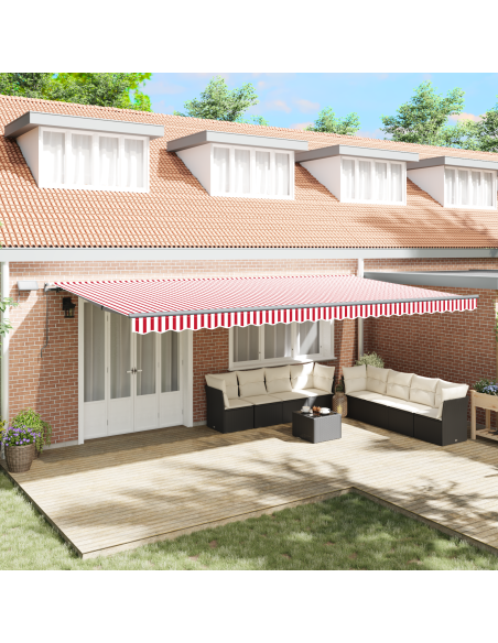 Tenda Retrattile Manuale con Striscia LED Rosso e Bianca 600x350 cm