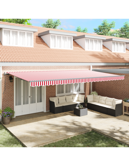Tenda retrattile automatica a strisce rosse e bianche 600x300 cm