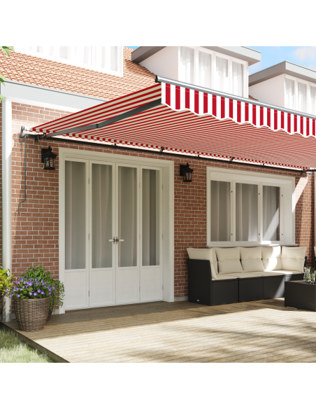 Tenda retrattile automatica a strisce rosse e bianche 600x300 cm