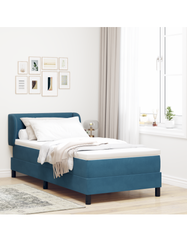 Letto a molle con materasso Blu scuro 100 x 200 cm Velluto
