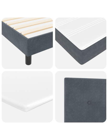 letto a box spring  con materasso grigio scuro 140x190 cm in velluto