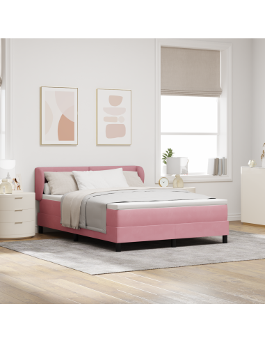 Letto a molle con materasso Rosa 140 x 190 cm Velluto