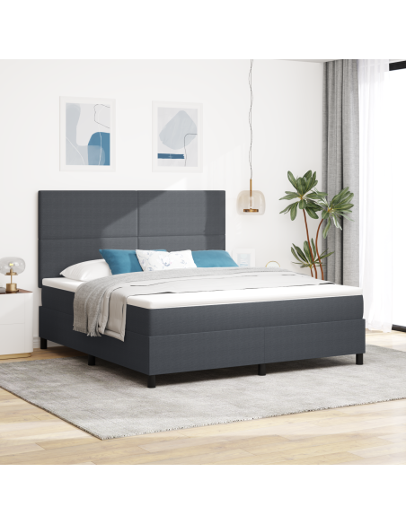 Letto con Rete a Molle con Materasso e Luce LED Grigio Scuro Super King Tessuto Corduroy