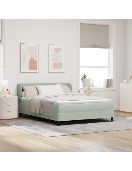 Letto Box Spring con Materasso Grigio Chiaro 160x200 cm in Velluto