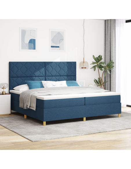 Letto a Box Spring con Materasso Blu 200x200 cm Tessuto