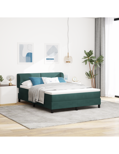 Letto Box Spring  con Materasso - Verde Scuro, 160x200 cm, Velluto