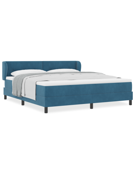 Letto Box Spring con Materasso Blu Scuro 180x200 cm in Velluto