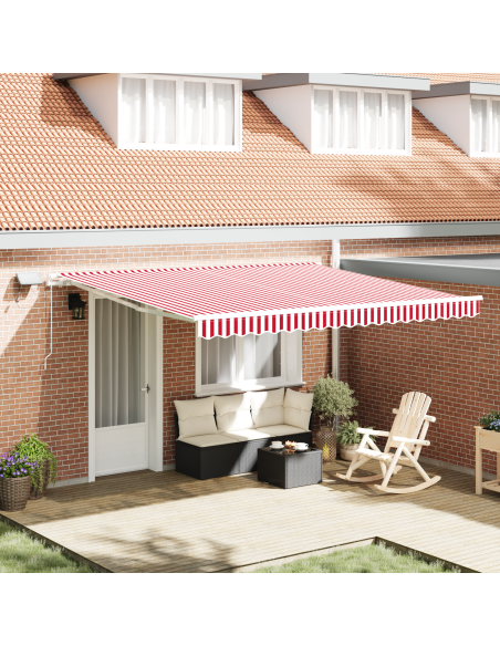 Tenda retrattile manuale con LED righe rosse e bianche 400x300 cm