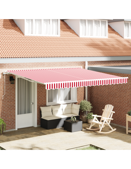 Tenda Retrattile Rosso e Bianco 400 × 300 cm Tessuto