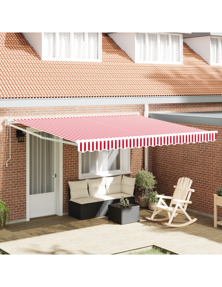 Ombrellone retrattile automatico righe rosse e bianche 400x300 cm