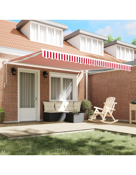 Ombrellone retrattile automatico righe rosse e bianche 400x300 cm