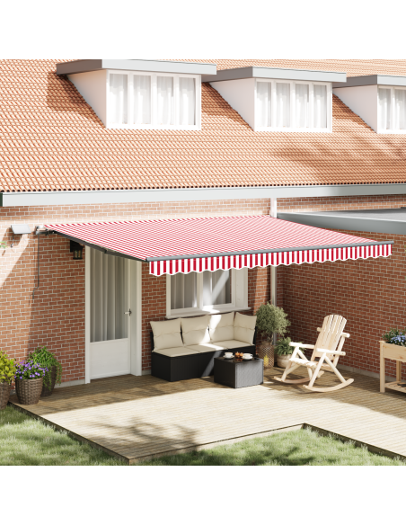 Tenda Retrattile Manuale con LED a Righe Rosse e Bianche 450x350 cm