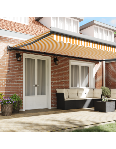 Tenda Retrattile Automatica - Arancione e Bianca, 500x300 cm