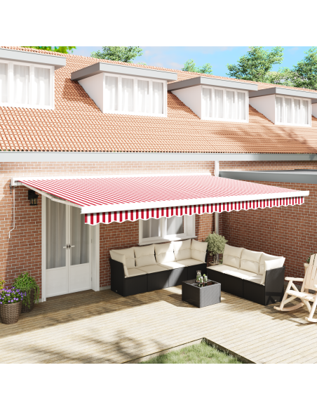 Tenda Retrattile Automatica Strisce Rosse e Bianche 500x300 cm