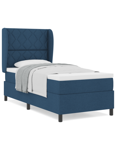 Letto a Box Spring con Materasso Blu, 90x190 cm, Tessuto