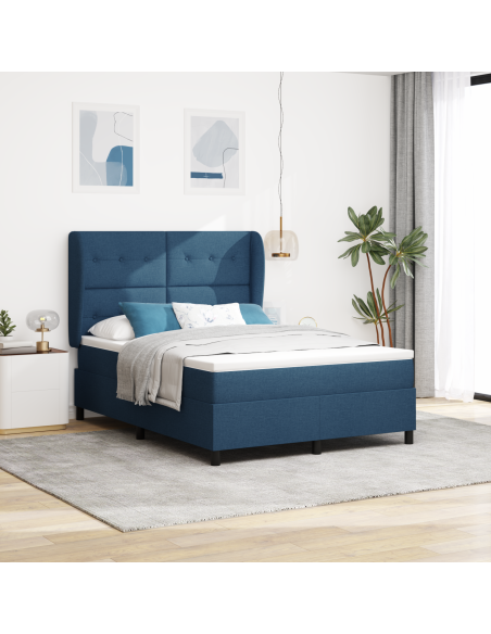 Letto Box Spring con Materasso Blu, 140x200 cm, Tessuto