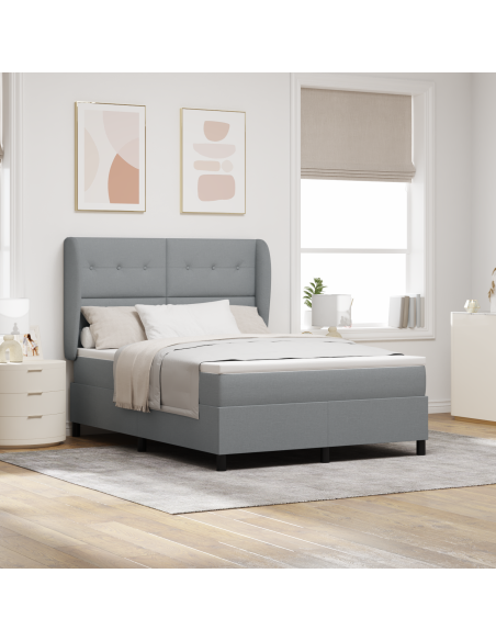 Letto con Rete a Doghe e Materasso in Grigio Chiaro, 160x200 cm, Tessuto