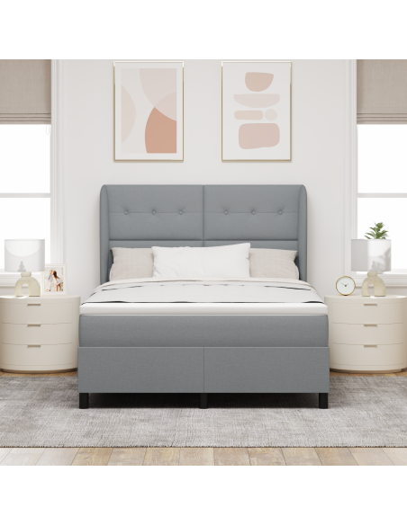 Letto con Rete a Doghe e Materasso in Grigio Chiaro, 160x200 cm, Tessuto