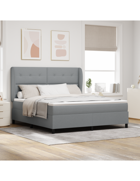 Letto Box Spring con Materasso in Grigio Chiaro, 180x200 cm, Tessuto