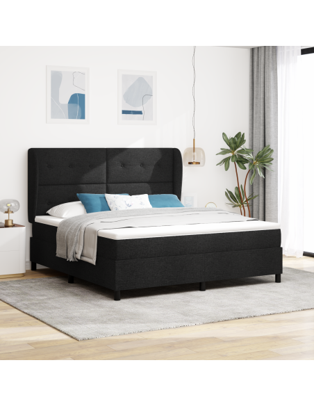 Letto a Box Spring Nero con Materasso, 180x200 cm, Tessuto