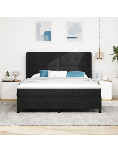 Letto a Box Spring Nero con Materasso, 180x200 cm, Tessuto