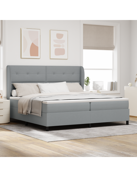 Letto Box Spring  con Materasso - Grigio Chiaro, 200x200 cm, Tessuto