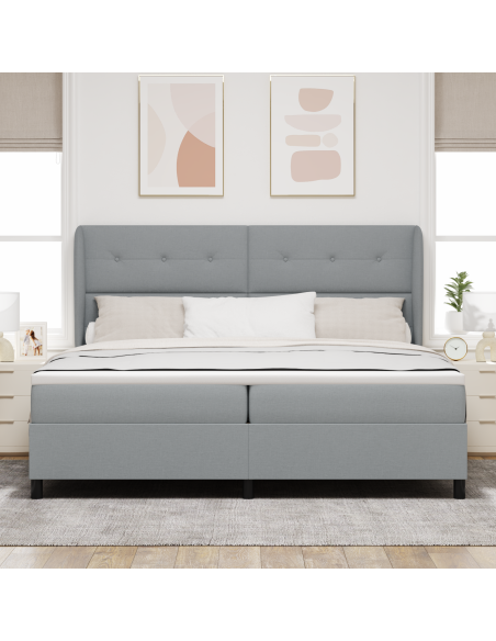 Letto Box Spring  con Materasso - Grigio Chiaro, 200x200 cm, Tessuto