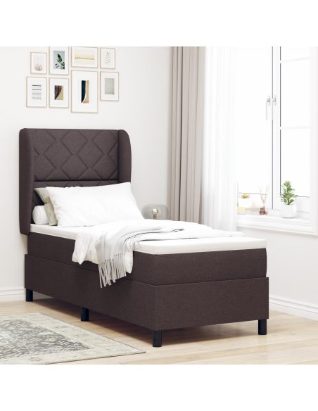 Letto a Molle con Materasso - Marrone Scuro, 80x200 cm, Tessuto