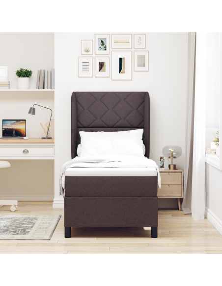 Letto a Molle con Materasso - Marrone Scuro, 80x200 cm, Tessuto