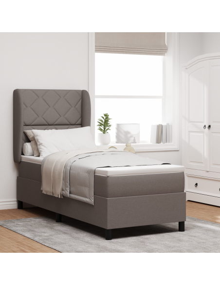 Letto Box Spring con Materasso in Tortora 80x200 cm Tessuto
