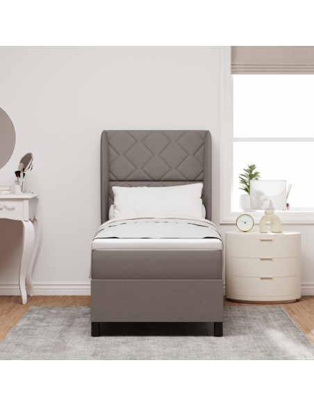 Letto Box Spring con Materasso in Tortora 80x200 cm Tessuto