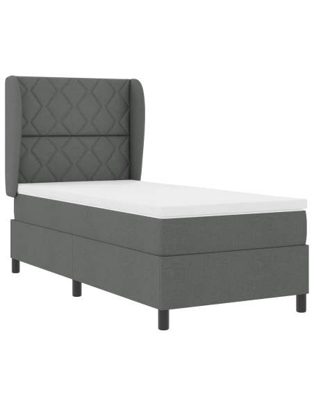 Letto con Rete A Molle e Materasso - Grigio Scuro, 90x190 cm, Tessuto