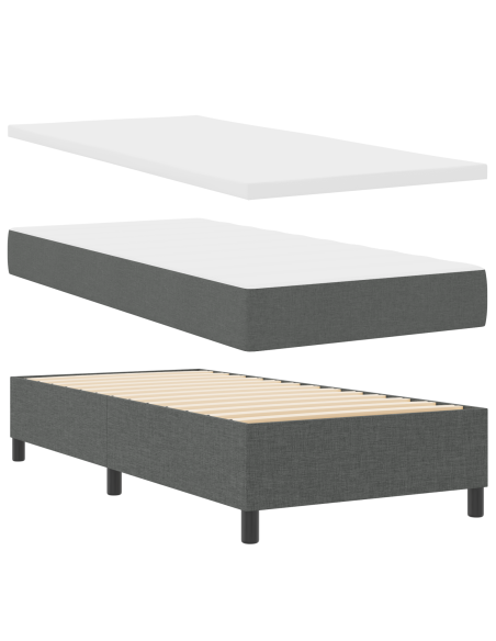 Letto con Rete A Molle e Materasso - Grigio Scuro, 90x190 cm, Tessuto