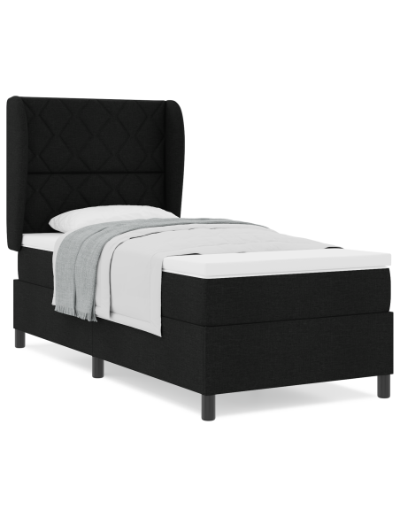 Letto Box Spring con Materasso Nero 90x190 cm Tessuto