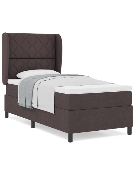 Letto Box Spring con Materasso Marrone Scuro 90x190 cm Tessuto