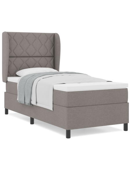 Letto a Molle con Materasso in Tortora, 90x190 cm, Tessuto
