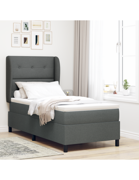 Letto Box Spring con Materasso Grigio Scuro 100x200 cm Tessuto