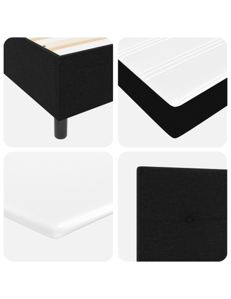 Letto box spring con materasso in nero, 140x200 cm in tessuto