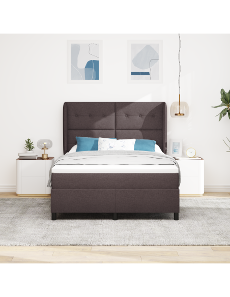 Letto Box Spring con Materasso - Marrone Scuro, 140x200 cm, Tessuto