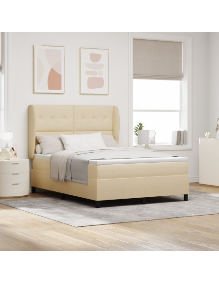 Letto con Rete a Molla e Materasso - Crema, 140x200 cm, Tessuto