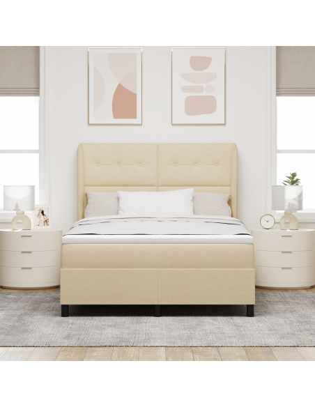 Letto con Rete a Molla e Materasso - Crema, 140x200 cm, Tessuto
