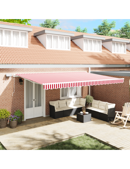 Tenda Retrattile Manuale con LED a Righe Rosse e Bianche 500x350 cm