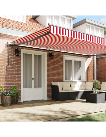 Tenda Retrattile Automatica Rossa e Bianca Strisce 500x350 cm