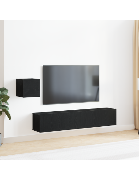 Set di mobile TV  in 4 pezzi in quercia nera in legno ingegnerizzato