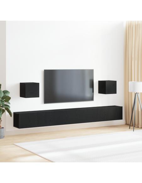Set di mobili TV  7 pezzi rovere nero legno ingegnerizzato