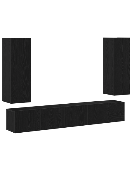 Set di Mobili TV da 5 Pezzi a Parete in Rovere Nero in Legno Ingegnerizzato
