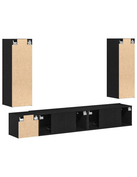 Set di Mobili TV da 5 Pezzi a Parete in Rovere Nero in Legno Ingegnerizzato